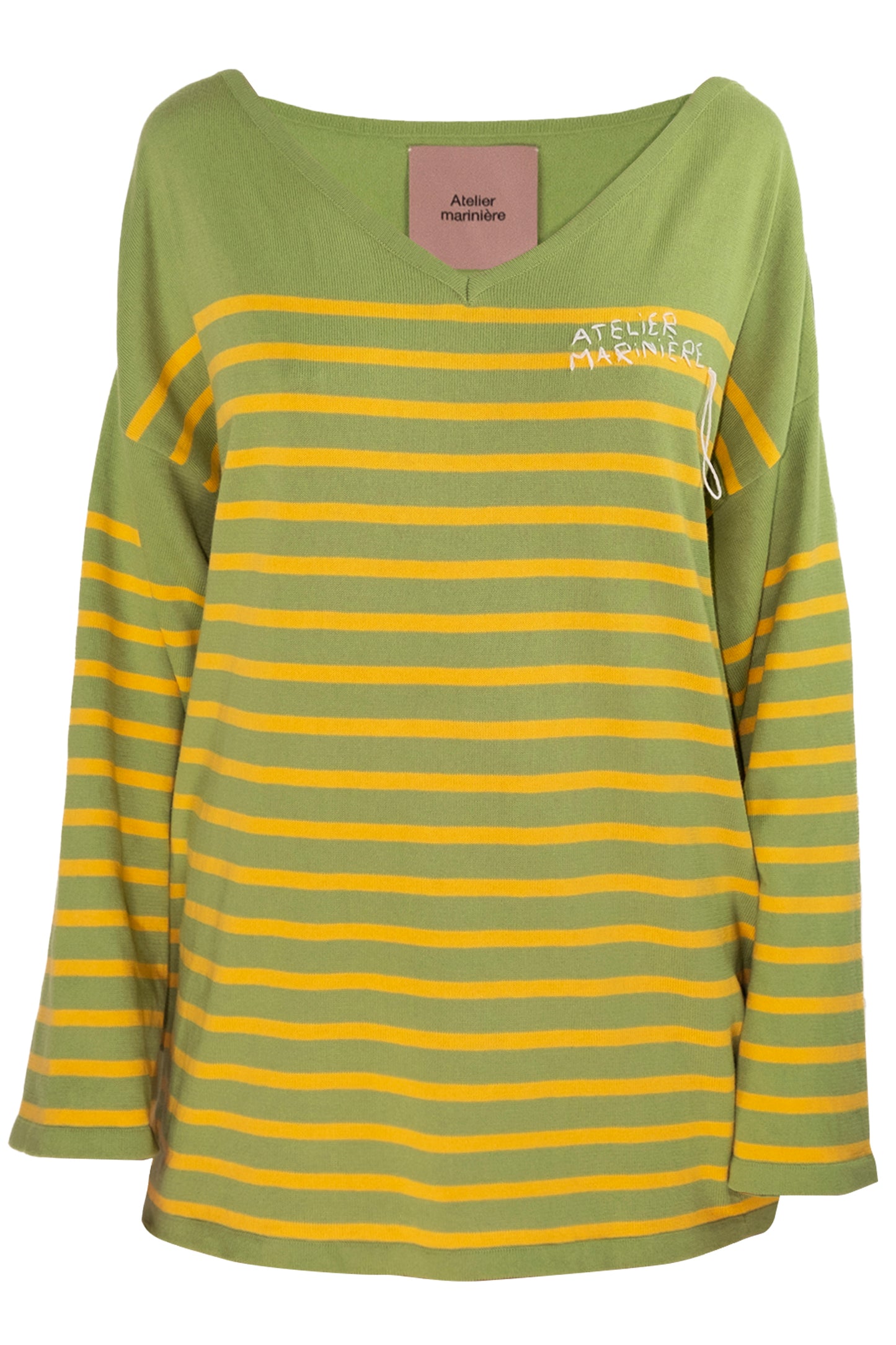 Women's Marinière - Drop 2 - Cotton V-neck - Green / Mango Stripes