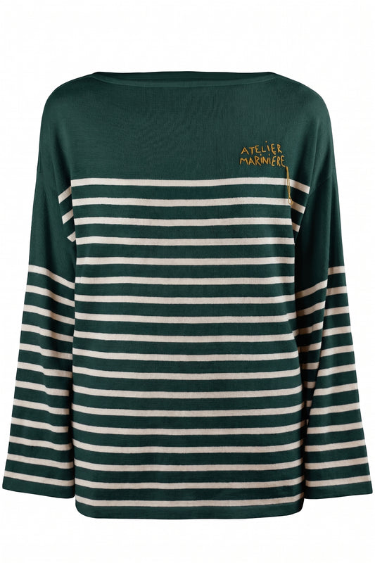 Men's Oversized Breton Shirt — Green/White